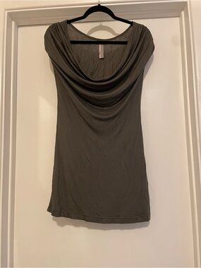 Piace Olive Gray Cowl Neck Mini Dress